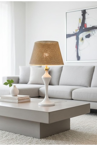 Decodelight Queen Model Beyaz Gold Toplu Metal Yüksek Ayaklı Kahverengi Hazeran Şapkalı Abajur Masa Lambası Çok Renkli