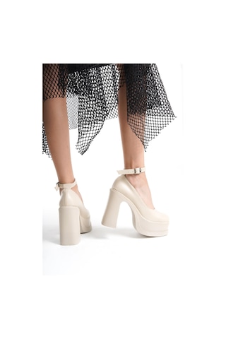 Asmi Shoes Kadın Della Bilekten Bağlamalı 12cm Platform Topuklu Ayakkabı Krem Krem