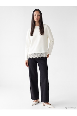 Lcw Comfort Beyaz Dantel Detaylı Soft Touch Kadın Sweatshirt