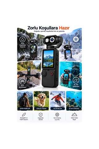 4k Ultra Hd Dijital Kamera 180 Dönen Lens Taşınabilir Video Fotoğraf Kamera 32gb Hafıza Kartı Hediyeli