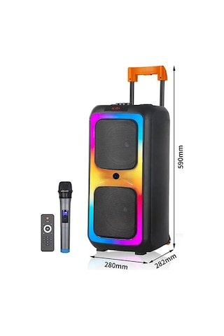 Ndr1097 Taşınabilir Tekerlekli Büyük Boy Rgb Işıklı Bluetooth Mikrofonlu Hoparlör