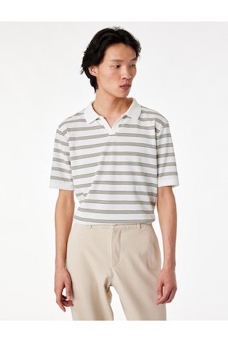 Koton Regular Fit Kısa Kollu Çizgili Polo Yaka Tişört Haki Çizgili 6sam10073mk
