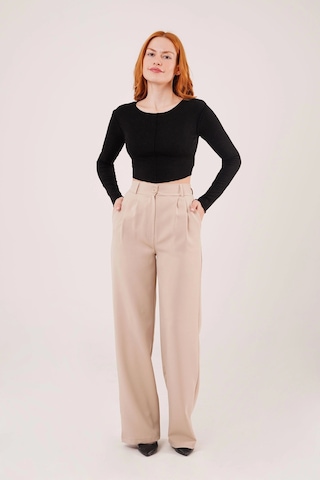 Defymoda Bol Paça Piliseli Bej Pantolon Bej