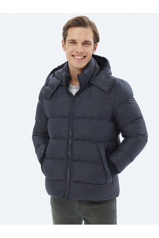 Kip Lacivert Regular Fit Kapüşonlu Dokuma Mont