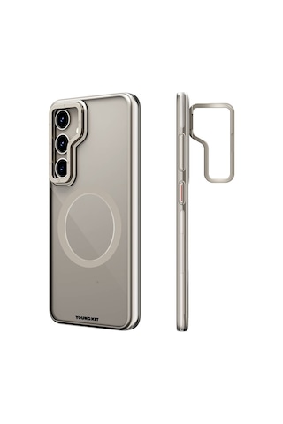 Galaxy Uyumlu S24 Plus Kılıf Magsafe Şarj Özellikli Sararma Önleyici Youngkit Crystal Grid Kapak Gold