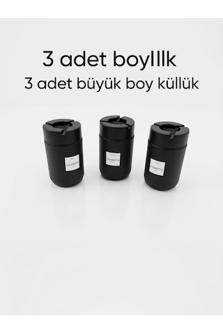Qlux 3 Adet Cam Modern Siyah Kokusuz Kapaklı Küllük - 15 Cm Silindir 660cc Masaüstü Kül Tablası