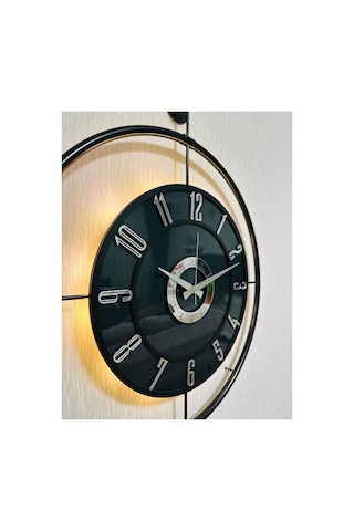 Pey Aksesuar Metal Camlı Duvar Saati 60x80 Cm Büyük Boy Işıklı Gerçek Cam Siyah-füme-siyah-gümüş M61-siyah-füme-siyah-gümüş