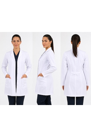 Kadın Beyaz Klasik Yaka Doktor Hemşire Öğretmen Vizit Önlük