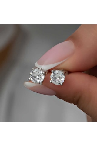 Kenpazar Gümüş 4 Mm Beyaz Zirkon Tek Taş Kadın Küpe