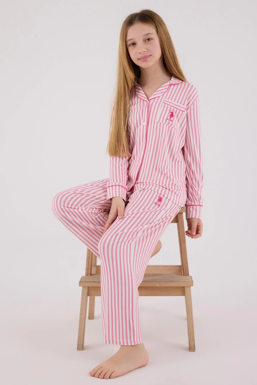 U.s. Polo Assn Kız Çocuk Gömlek Pijama Açık Fuşya-2069 Fuşya