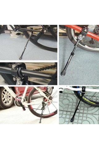Pazly Lastikli Bisiklet Standı, Uzunluk Ayarlanabilir, Yaylı Tamponlu, Alüminyum Alaşımlı, Bisiklet Arka Standı, Yan Standı, Siyah Siyah