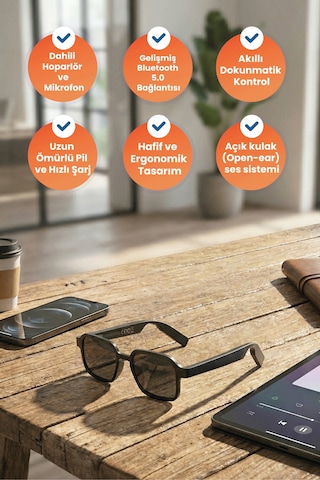 E13 Bluetooth Akıllı Ses Gözlüğü Smart Audio Glasses Dahili Hoparlör Dokunmatik Kontrol