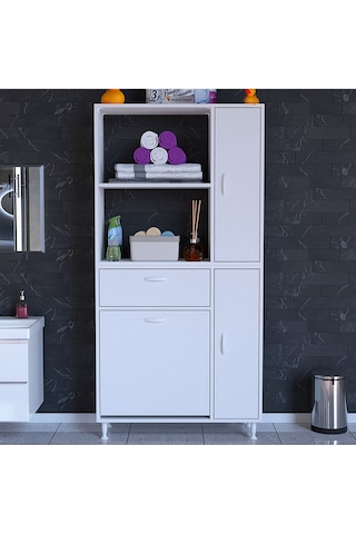 Mutfak Dolabı Sepetli Kirli Camasır Dolabı Banyo Dolabı 5 Raflı Cok Amaclı Dolap Beyaz