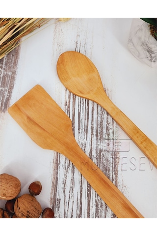 Ahşap Tahta Mutfak Kaşık Seti 2 Parça Kayın Şimşir Ağacı 2-3