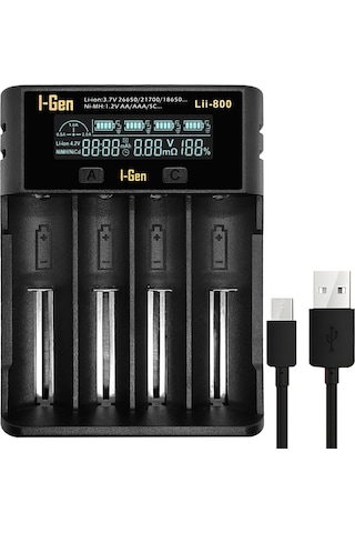 I-gen G451 4'lü 18650 Li-ıon Akıllı Pil Şarj Aleti + 4 Adet 18650 2500 Mah 12c 3.7v 9.25 Wh Li-ıon Pil Seti
