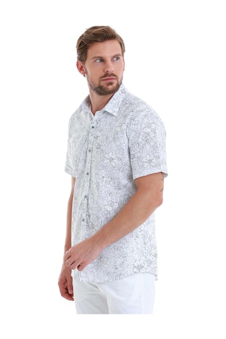 Hatemoğlu Lacivert Comfort Fit Baskılı 100% Pamuk Slim Yaka Kısa Kollu Gömlek 24d190000006 Lb1 Lacivert