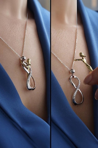 Chavin Aşk İle Birbirine Sarılan Çift Sonsuzluk Gümüş Kolye Dn86s