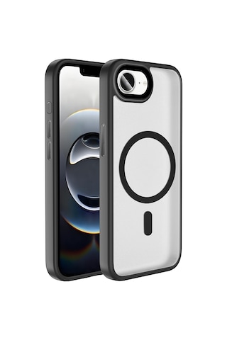 Apple Uyumlu iPhone 17e Kılıf Mat Arka Yüzey Wireless Şarj Özellikli Zore Flet M-safe Kapak - Siyah