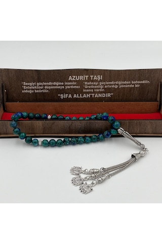 Azurit Taşlı Erkek Tesbih, Özel Kutu Hediyelik Tesbih, Gri Renk Püsküllü Şık Erkek Tesbihi Tb23 29647911