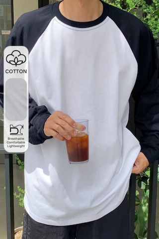 Tarz Cool Erkek Reglan Kol Uzun Kollu Basic Tişört Süprem %100 Cotton Bisiklet Yaka Rahat Kalıp Lacivert
