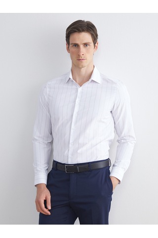 Lcw Busıness Bej Slim Fit Uzun Kollu Çizgili Gabardin Erkek Gömlek
