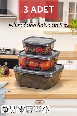 Nandy Home Kare Saklama Kabı Seti 3'lü Mikrodalga/Difriz Kullanımına Uygun Antrasit 500-900-1500 Antrasit