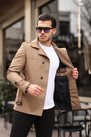 Mero Life Erkek Taba Mevsimlik Astarlı Kemerli Kruvaze Trençkot Taba