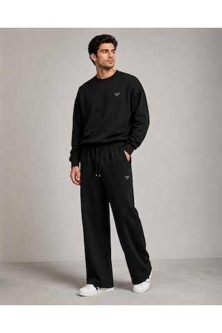 Stormwear Erkek Oversize Bisiklet Yaka Sweatshirt Bol Paça Eşofman Takımı - Yumuşak Doku Wide Leg İkili Takım Siyah Stormwear Erkek Oversize Bisiklet Yaka Sweatshirt Bol Paça Eşofman Takımı - Yumuşak Doku Wide Leg İkili Takım Siyah