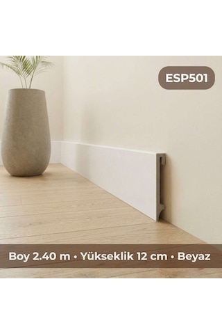 Espumo Kompozit Süpürgelik 12 cm Beyaz | Suya Dayanıklı Parke Duvar Süpürgelik 2,40 m ESP501