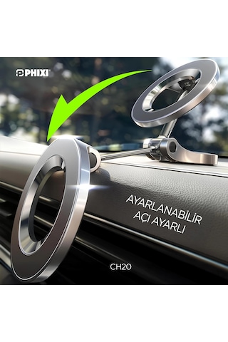 Phixi Force Ch20 1080 Ayarlanabilen Yapışkanlı Manyetik Magsafe Araç Tutucu - Telefon Tutucu