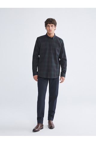 Lcwaıkıkı Classic Yeşil Regular Fit Uzun Kollu Ekose Gabardin Erkek Gömlek