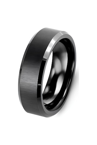 Takı Dükkanı Kişiye Özel İsim Yazılı Köşeli 6mm Mat Fırçalanmış Düz Unisex Çelik Yüzük Alyans Cl47y Siyah