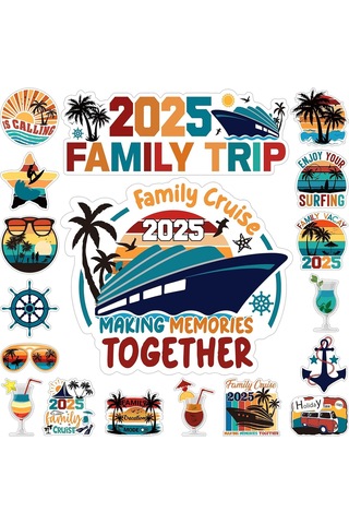 Geeroyoo 2025 Retro Gemi Turu Manyetik Kapı Sticker 18'li Set - Aile Turu Dekorasyonu, Araba Buzdolabı Uyumlu, Festivite Ve Tatil Temalı Grafikler