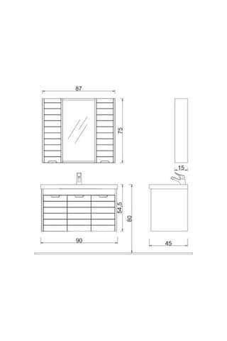 Denko Mostar 90 Cm Beyaz Mdf Lake Banyo Dolabı Takımı Beyaz