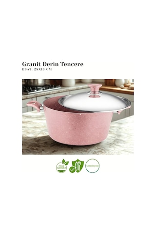 9 Parça Granit Set Çelik Kapak - Pembe Pembe