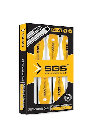 Sgs 7'li Profesyonel Tornavida Seti, Sarı Seri, Chrome Vanadium Çelik, Ergonomik Tutma Saplı, Sgs1040