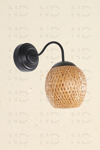 Boja Bambu Siyah Detay Aplik 15x15x25 Cm İskandinav, Modern, Bohem, Rattan, Aydınlatma Altın