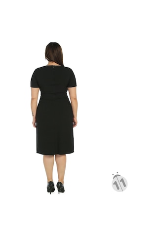4085B-Nidya Moda Büyük Beden Elbise Biyesi Siyah Parçalı Kre... Siyah