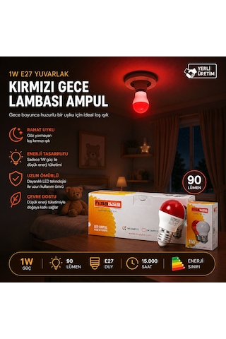 10 Adet 1w E27 Kırmızı Yuvarlak Gece Lambası Led Ampul Eamp-075 5492 11