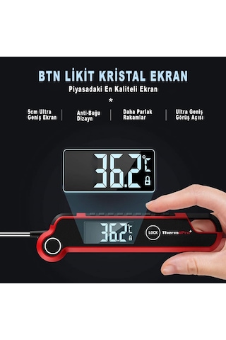Thermopro TP620 Su Geçirmez Katlanabilir LED Ekranlı Gıda Pişirme Termometresi - T09416