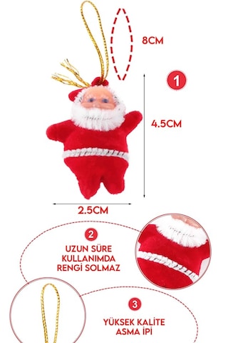 12 Li Noel Baba Figürlü Yılbaşı Çam Ağacı Süs Seti Noel Adam