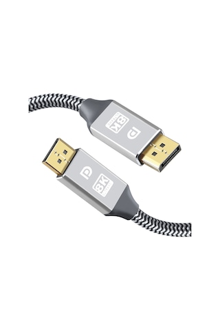 Sones 1,5 M 1,4 Sürüm Dp Kablosu Altın Kaplama Arayüz 8k Yüksek Çözünürlüklü Ekran Bilgisayar Kablosu 30 Awg Od: 6,3 Mm Naylon Örgülü Gümüş