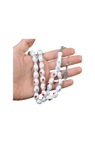 Burhan Sağlam Arpa Kesim Mineli 11 x 7 MM Deve Kemiği Alpaka Püsküllü Tesbih Çok Renkli 78838770