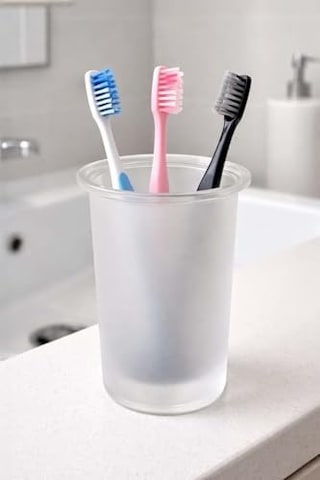 Buzlu Cam Diş Fırçalık Şık Ve Modern Banyo Düzenleyici Organizeri Açık Ahşap