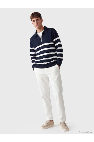 Lcw Vision Lacivert Polo Yaka Çizgili Erkek Sweatshirt