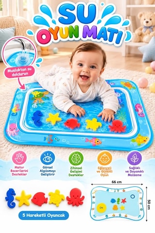 Tıfıl Toys Su Dolu Yüzey İle Eğlenceli Bebek Sulu Oyun Ve Aktivite Matı Mavi Renkli 66 X 50 Cm Oyun Alanı