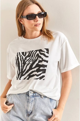 Baskılı Basic Bisiklet Yaka Örme T-shirt- Önü Siyah