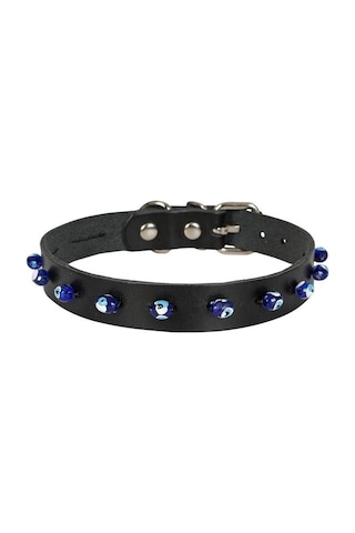 Cattie Boncuklu Deri Kedi Boyun Tasması Xl 1.5x28-32CM Siyah