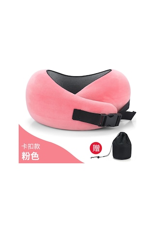 Aubyhe Yolculuk U Yastığı Hafıza Pamuklu Boyun Desteği, Kolay Saklanabilir, Uyku İçin Optimal Konfor, Pembe Kanca Tipi + Siyah Saklama Çantası
