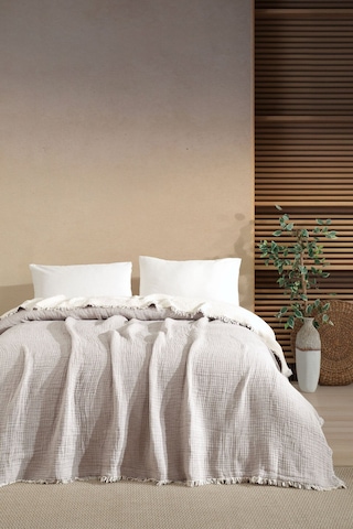 Varol Tek Kişilik 5 Katlı %100 Pamuk Müslin Yatak Örtüsü - Taş Tas/160x230cm Taş